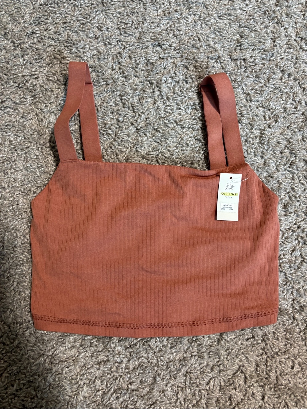 aerie Ribbed Square-Neck Crop Top in Rusty Clay